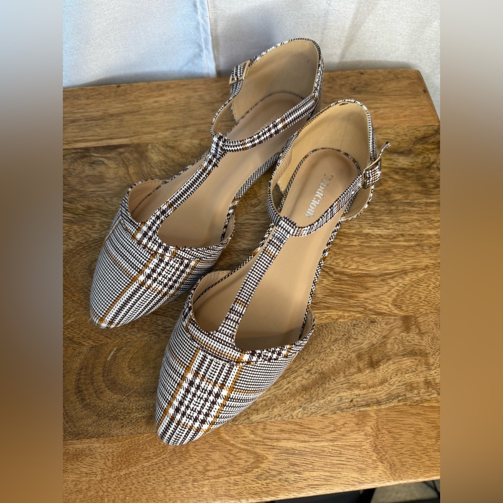 Modcloth Brown and Black plaid T-Strap Flats - Picture 10 of 11